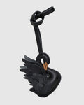 Front view of graceful black swan French goatskin leather bag charm.