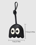 Size diagram of black ghost leather bag charm showing dimensions 7cm width and 7.5cm height.