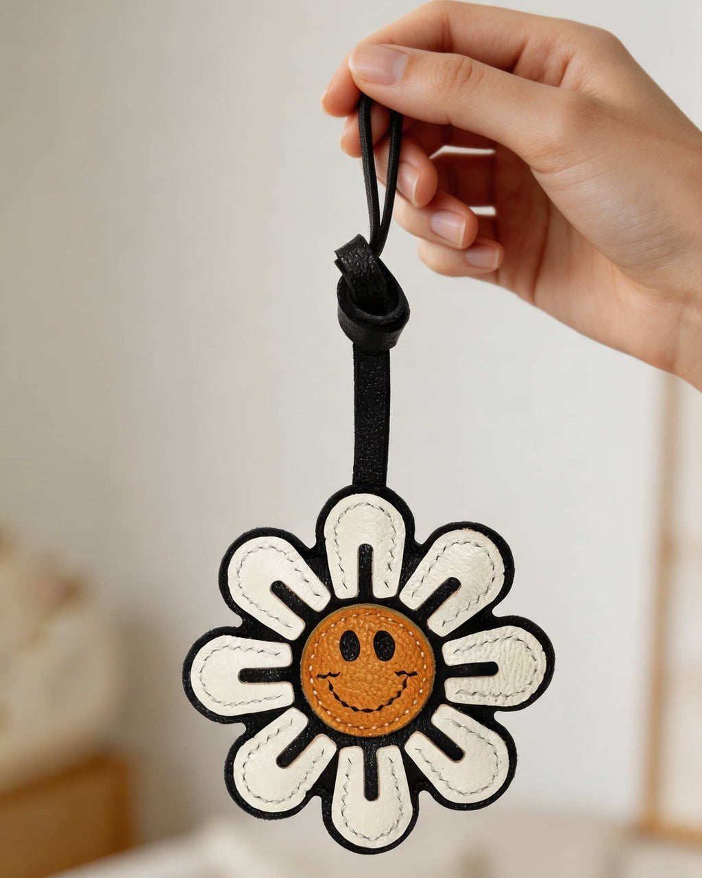 Smiley Daisy French Goatskin Leather Bag Charm