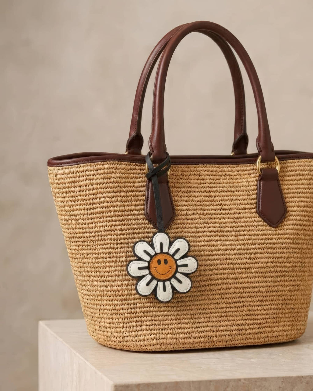 Smiley Daisy French Goatskin Leather Bag Charm