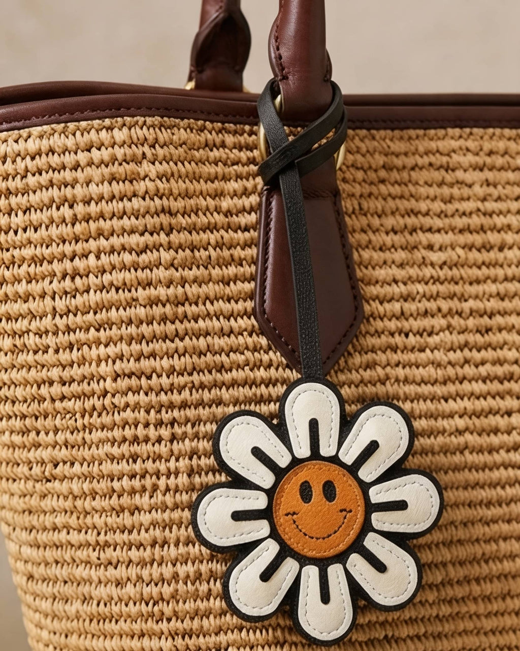 Smiley Daisy French Goatskin Leather Bag Charm