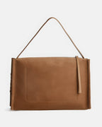 Back view of the large suede shoulder bag, showing the smooth, high-quality suede finish and clean rectangular shape.
